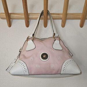 Dooney Bourke Y2K Barbiecore Pastel Pink Signature Canvas White Leather Satchel